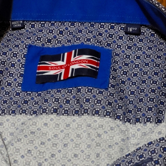 Soul of London Men's Dress Shirt 16.5 | Blue Pattern | Modern Fit - Picture 2 of 7